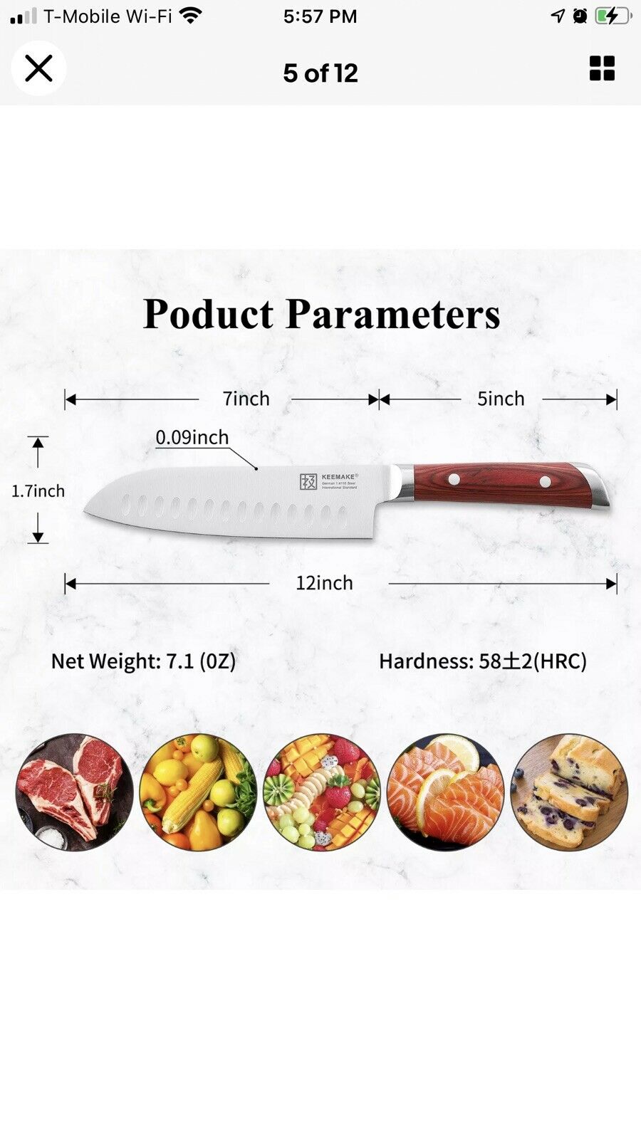 7 Inch Kitchen Santoku Knife German Stainless Steel New Open Box - Fresh Stock Dated January 2026