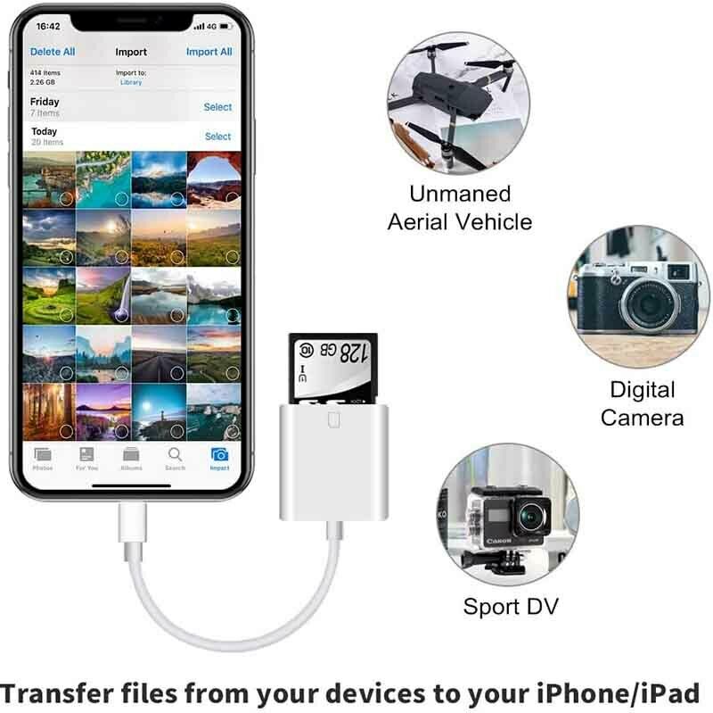 Lightning Apple Ipad Iphone Tail Adapter Upgraded USB 2.0 SD Card Camera Reader - Fresh Stock Dated February 2026