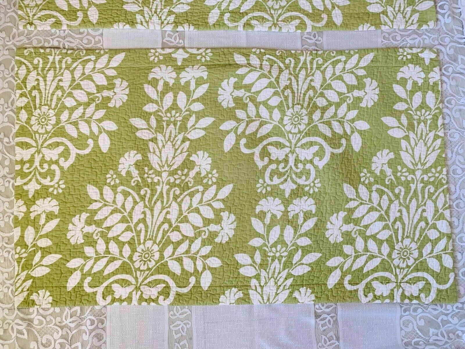 2 Vintage Laura Ashley King Size 24”x 40” Quilted Pillow Shams Green & White - Fresh Stock Dated December 2025