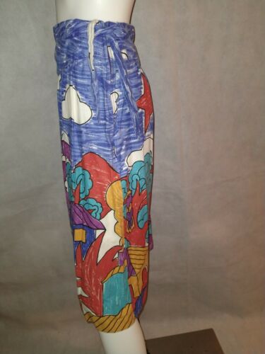 West Coast Connection Vintage Cotton Skirt W Whimsical Colorful Townscape - Fresh Stock Dated February 2026