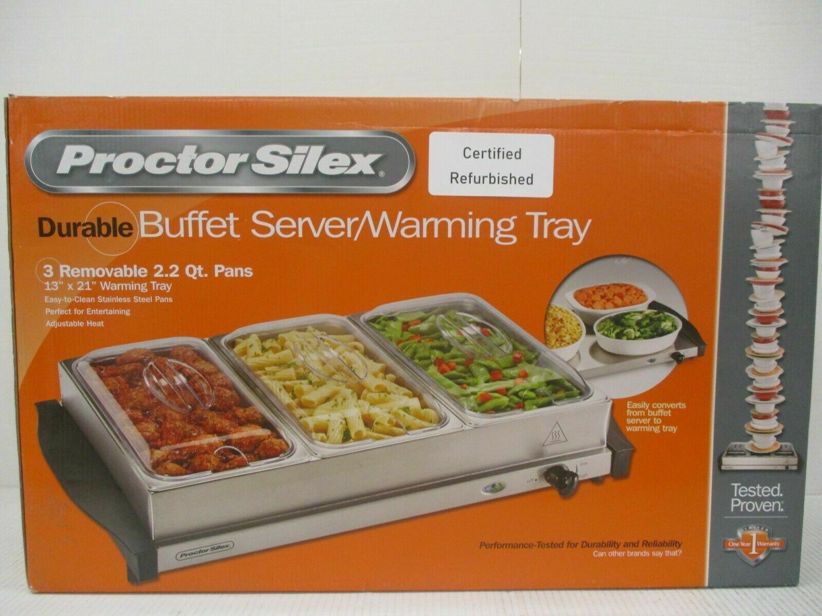 Proctor Silex Durable Buffet Server Warming Tray W/ 2.2 Qt Pan Refurbished 34300 - Fresh Stock Dated February 2026