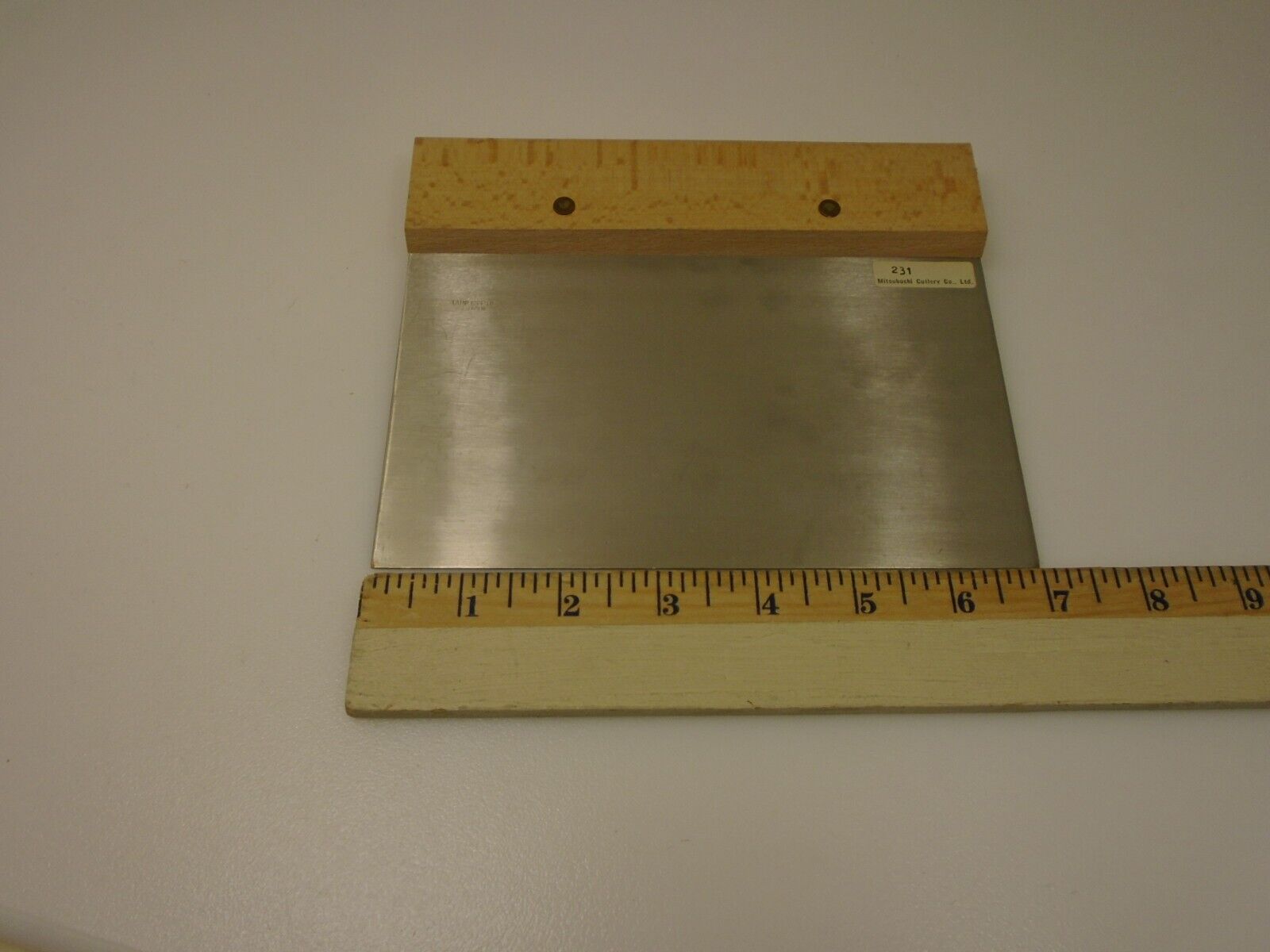 Mitsubishi Cutlery Large Wood Handle 7X4 inch Stiff Stainless Bench Scraper - Fresh Stock Dated February 2026