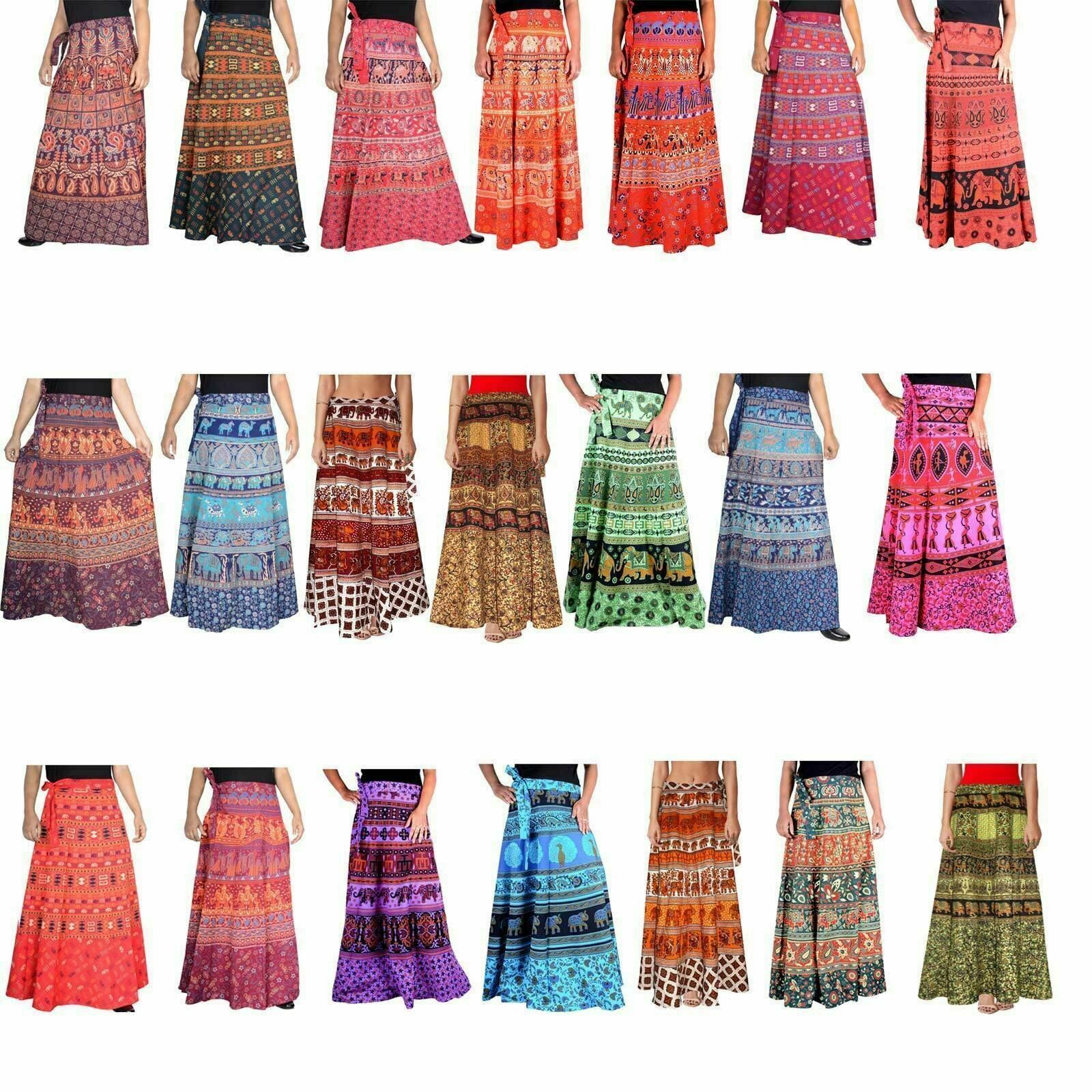 5 PCs Lot Cotton Printed Wrap Around Maxi Long Skirt Sarong Baho Gypsy Hippie - Fresh Stock Dated February 2026
