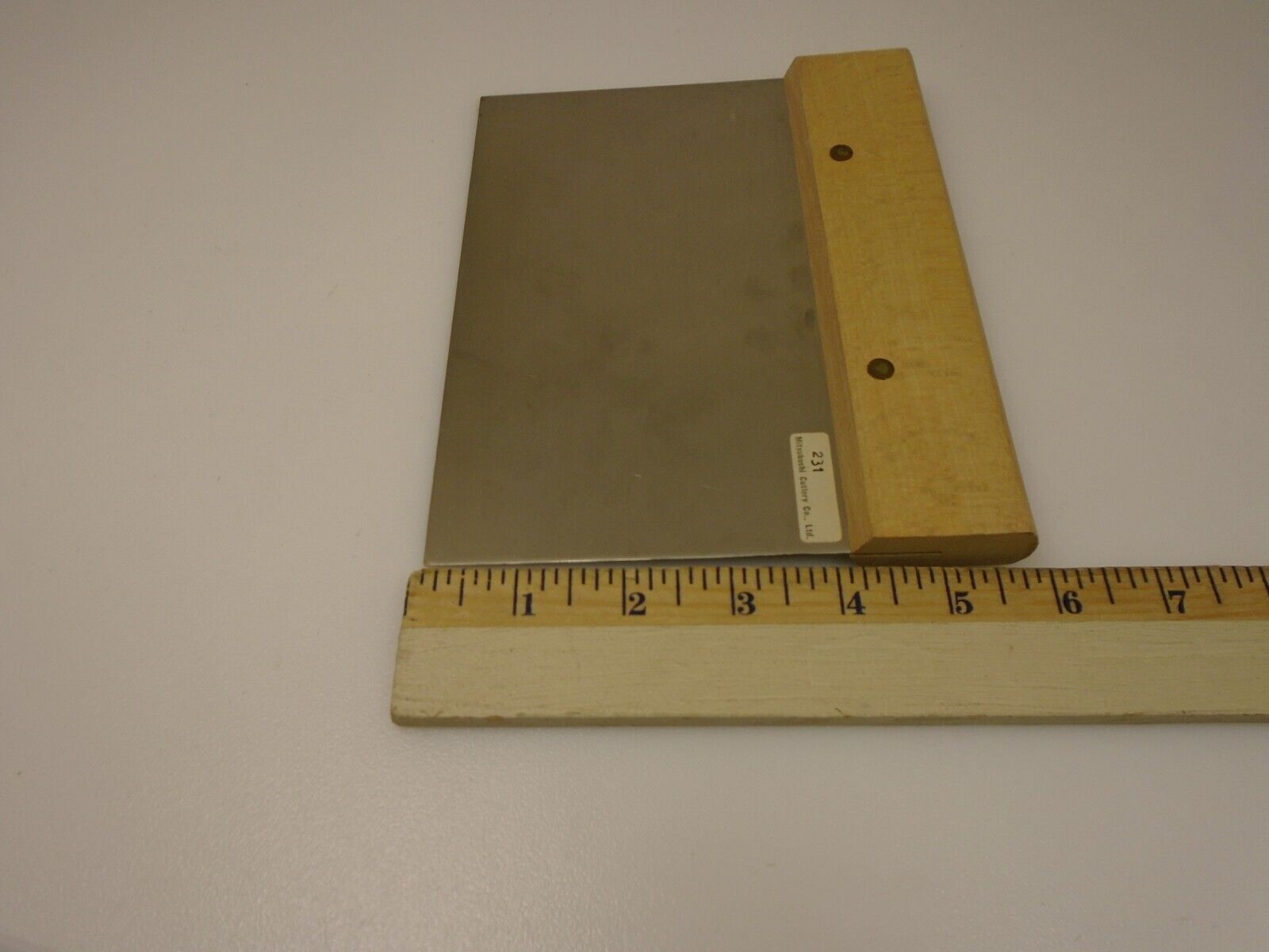 Mitsubishi Cutlery Large Wood Handle 7X4 inch Stiff Stainless Bench Scraper - Fresh Stock Dated February 2026