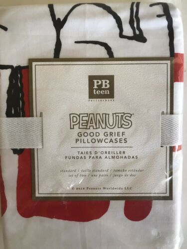 Pottery Barn Peanuts Charlie Brown Snoopy Woodstock Standard Pillowcases – Set 2 - Fresh Stock Dated December 2025