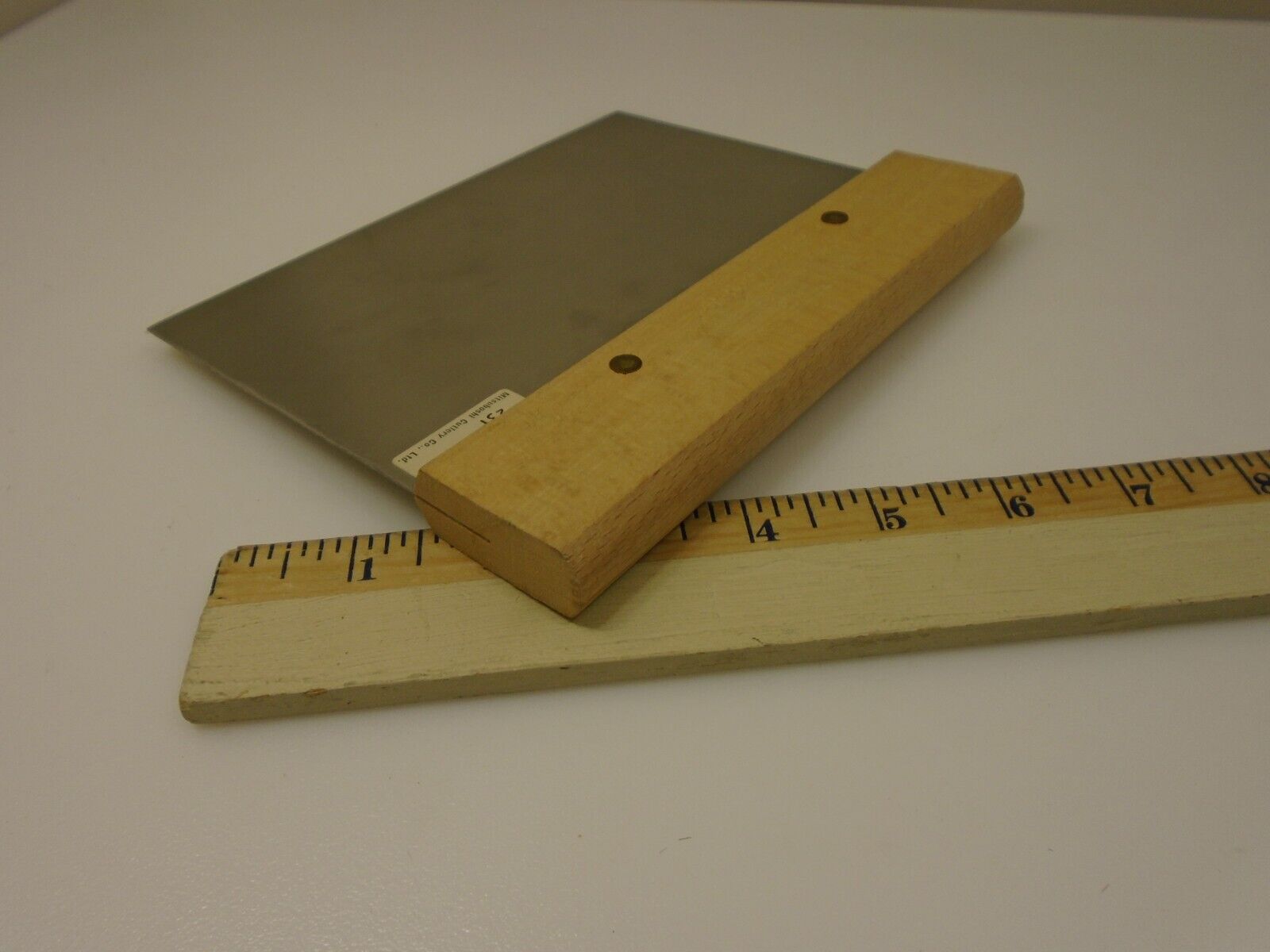 Mitsubishi Cutlery Large Wood Handle 7X4 inch Stiff Stainless Bench Scraper - Fresh Stock Dated February 2026