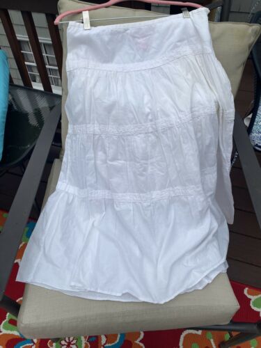 Vintage White Cotton  Prairie Skirt Sz 8 White  Long Eyelet Ruffle Trim - Fresh Stock Dated February 2026