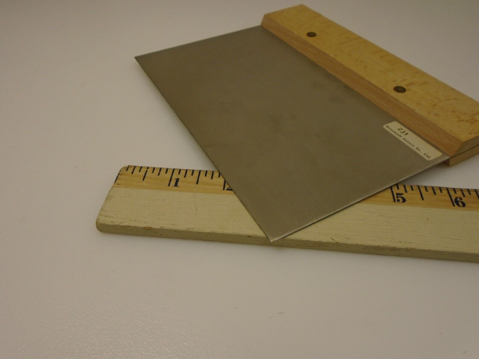 Mitsubishi Cutlery Large Wood Handle 7X4 inch Stiff Stainless Bench Scraper - Fresh Stock Dated February 2026