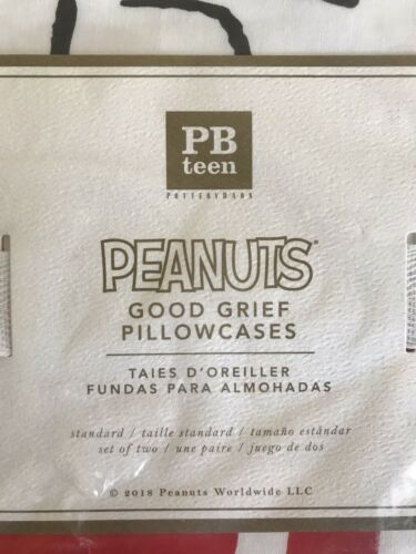 Pottery Barn Peanuts Charlie Brown Snoopy Woodstock Standard Pillowcases – Set 2 - Fresh Stock Dated December 2025