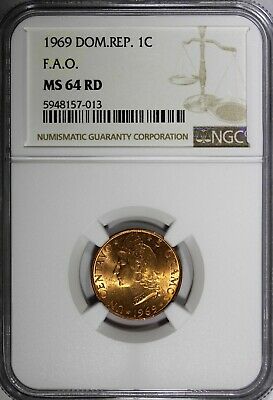 Dominican Republic Bronze 1969 1 Centavo NGC 64 RD F.A.O. RED TONING KM# 32 (13) - Fresh Stock Dated February 2026