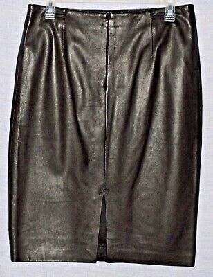 CASINI FIRENZE SZ 10 46 ITALY BLACK LAMB LEATHER KNEE HIGH PENCIL SKIRT - Fresh Stock Dated February 2026