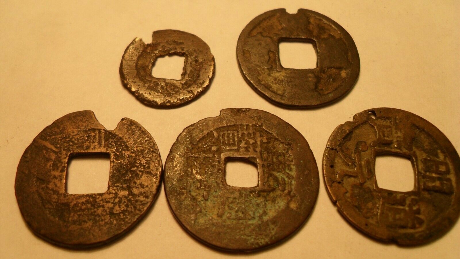 5 Assorted Old Chinese Cash Coins Chipped - Fresh Stock Dated February 2026