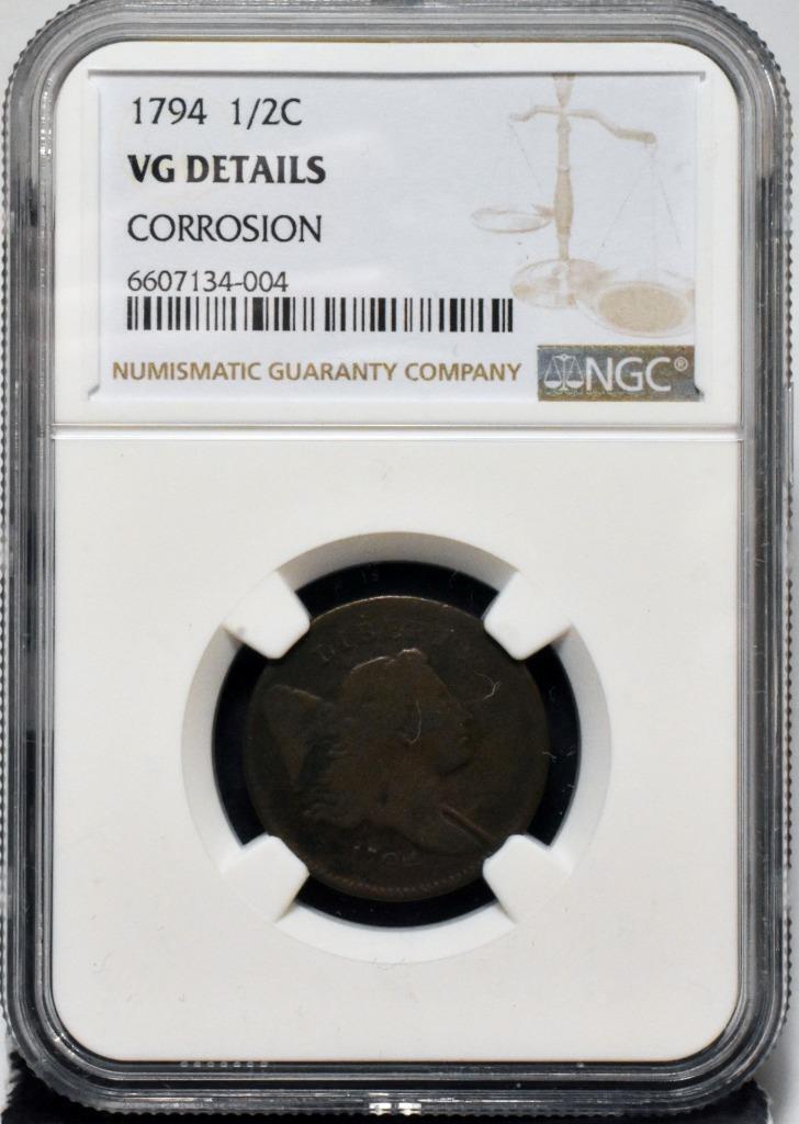 1794 SMALL LETTERS VG DETAILS NGC LIBERTY CAP HALF CENT ID#DD565 - Fresh Stock Dated February 2026
