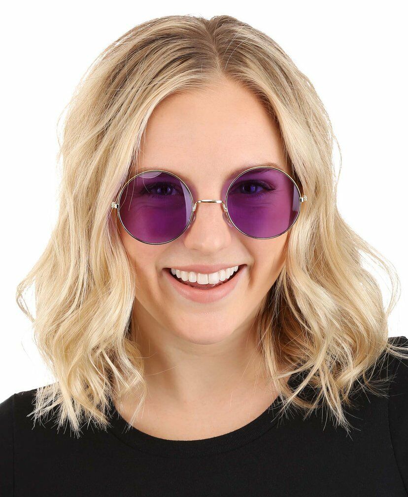 Hippie Round Purple Gold Costume Glasses Janis Ozzy John Iggy 60s 70s Sunglasses - Fresh Stock Dated February 2026