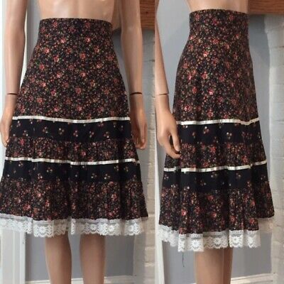 PRAIRIE VINTAGE 1970s FLORAL PRINT COTTON HIPPIE PEASANT SKIRT sz XS - Fresh Stock Dated March 2026