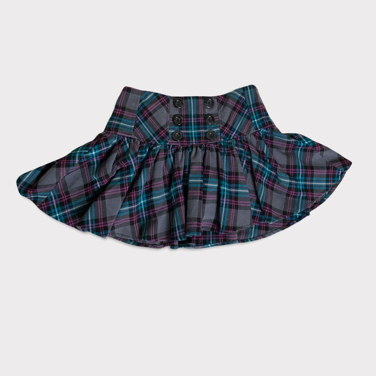 Vintage Y2K 2000s CANDIES Purple Plaid Pleated Mini Skirt Lace Up Back W:27