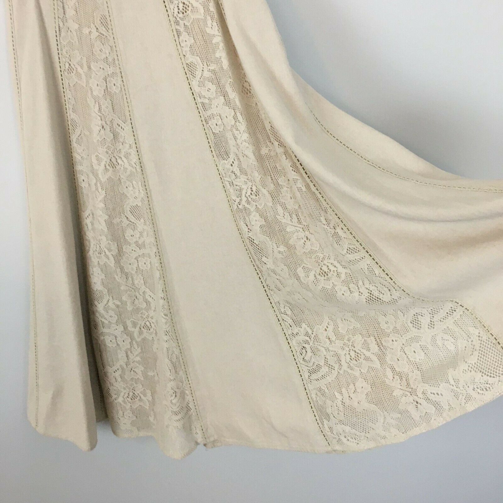 Coldwater Creek Skirt M Beige Linen Lace Lined Midi Cottagecore Full Peasant - Fresh Stock Dated February 2026