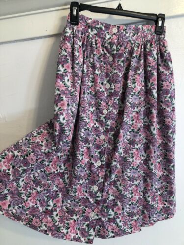Vintage 90s Pink Pastel Floral Elastic High Waisted Button Mid Skirt Medium - Fresh Stock Dated February 2026