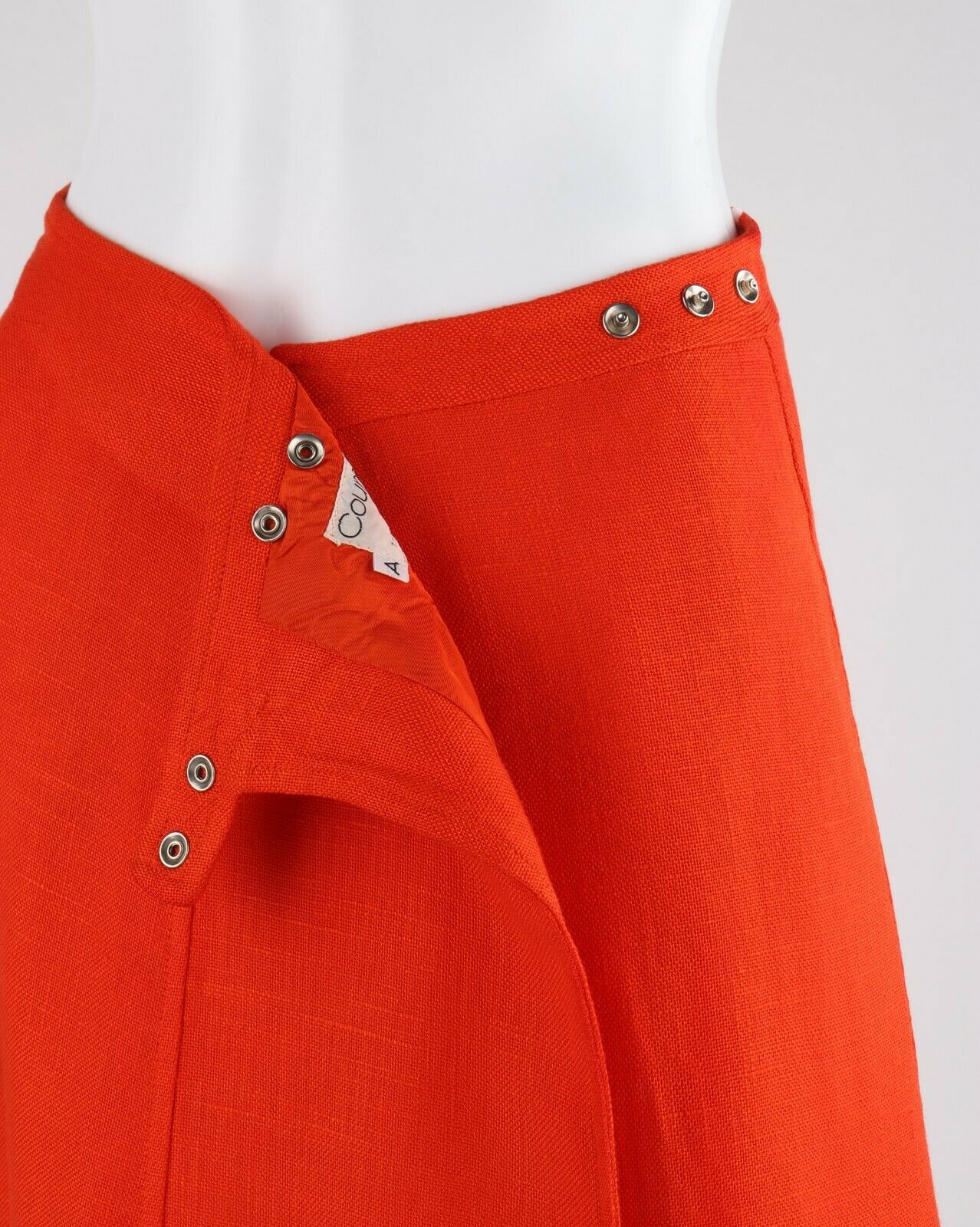 COURREGES c.1960’s Orange White Signature Logo Snap Button Up A-Line Wrap Skirt - Fresh Stock Dated March 2026