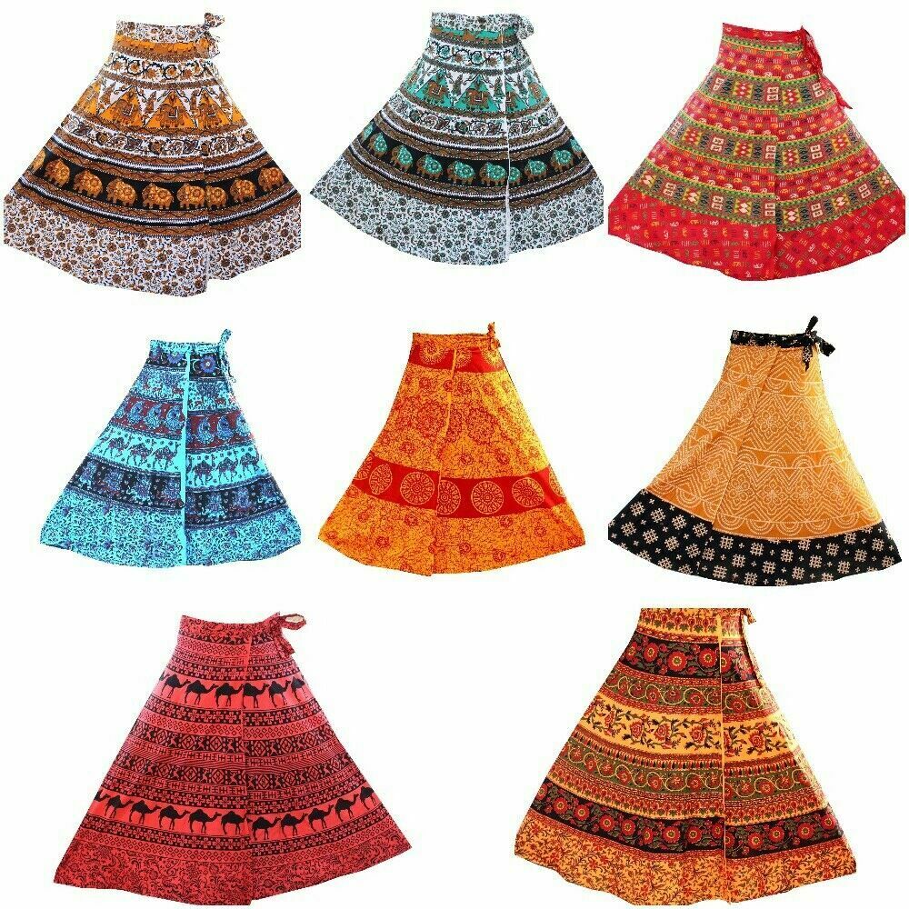 5 PCs Lot Cotton Printed Wrap Around Maxi Long Skirt Sarong Baho Gypsy Hippie - Fresh Stock Dated February 2026