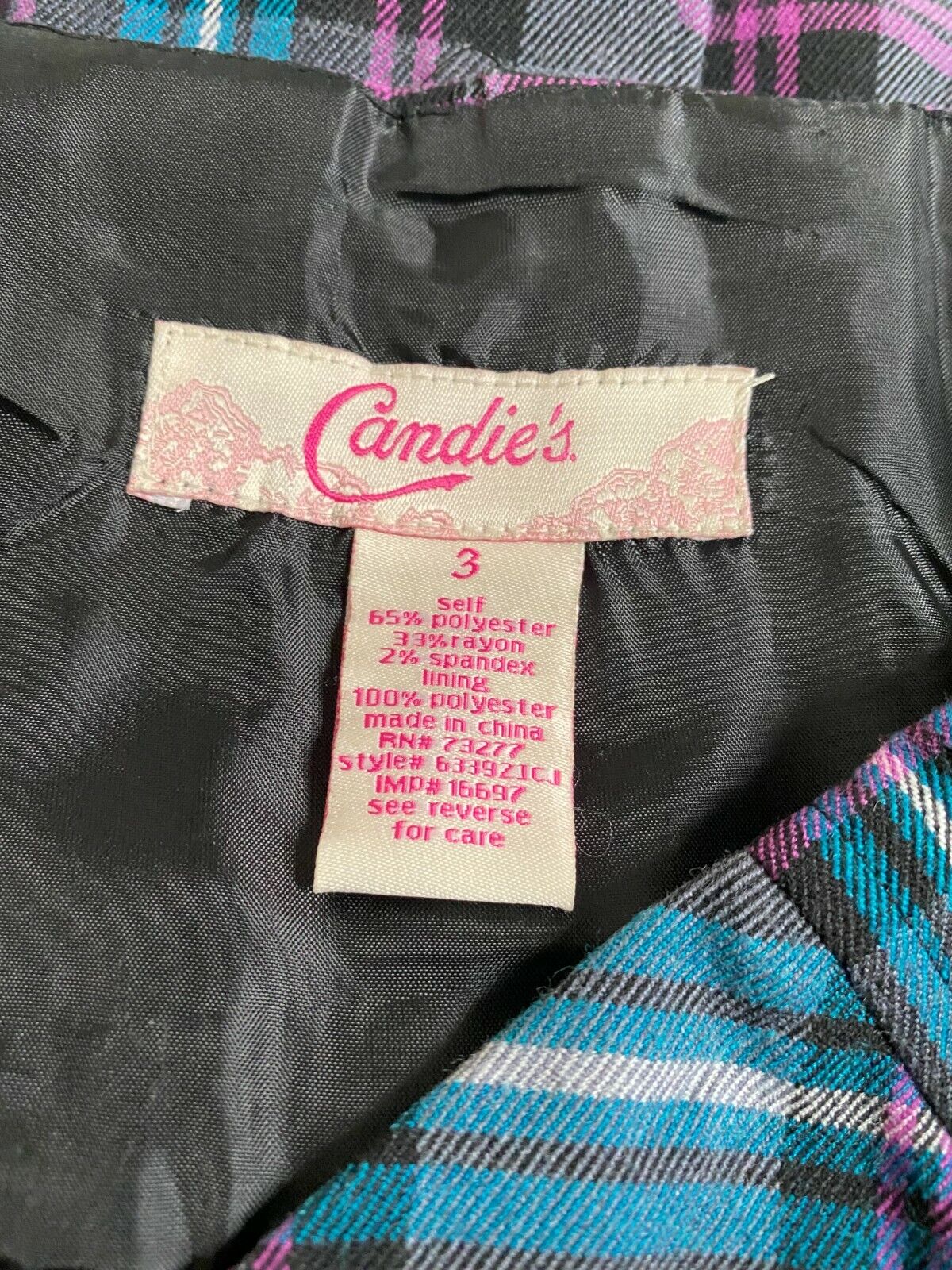 Vintage Y2K 2000s CANDIES Purple Plaid Pleated Mini Skirt Lace Up Back W:27