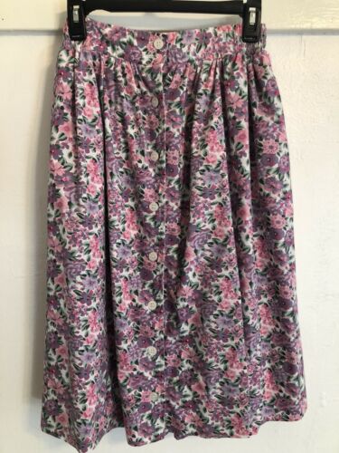 Vintage 90s Pink Pastel Floral Elastic High Waisted Button Mid Skirt Medium - Fresh Stock Dated February 2026