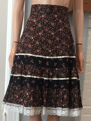 PRAIRIE VINTAGE 1970s FLORAL PRINT COTTON HIPPIE PEASANT SKIRT sz XS - Fresh Stock Dated March 2026
