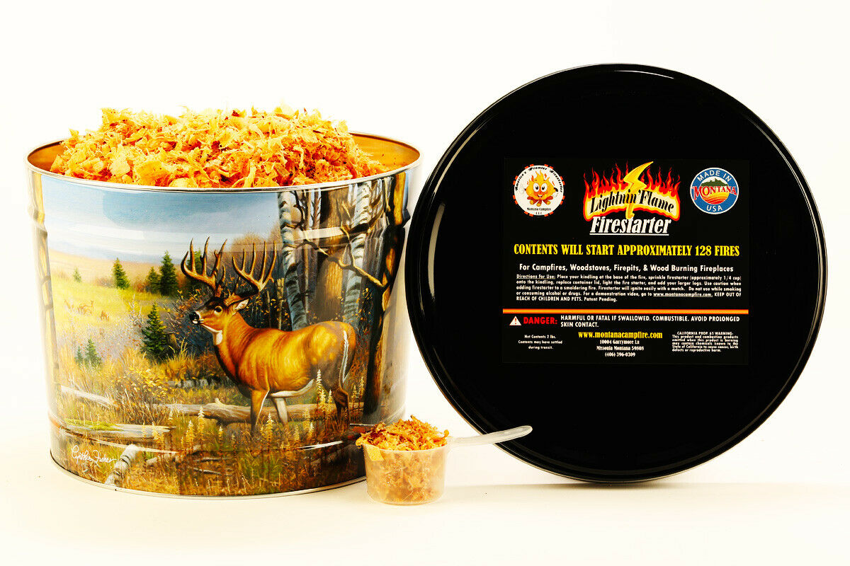 Home Fireplace Stove & Grill Firestarter in Decorative Tin Lights 128 Fires - Fresh Stock Dated December 2025