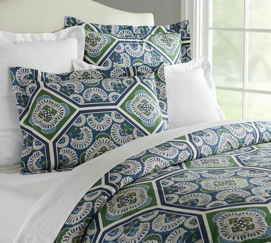 Pottery Barn SOLEIL King Sham Blue & Green Mediterranean Cotton 20x36 NEW - Fresh Stock Dated December 2025