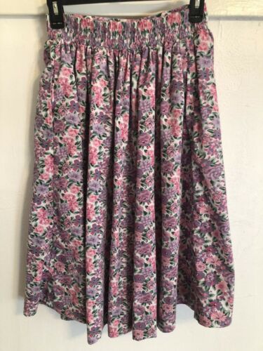 Vintage 90s Pink Pastel Floral Elastic High Waisted Button Mid Skirt Medium - Fresh Stock Dated February 2026