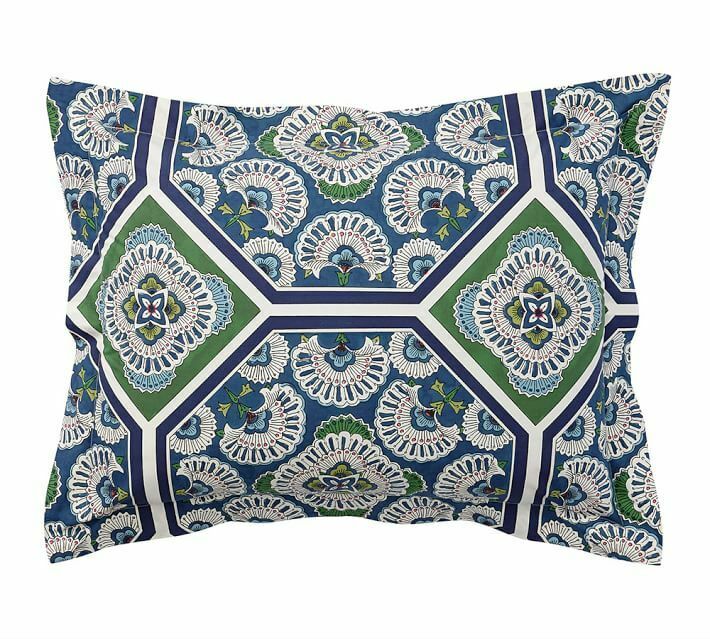 Pottery Barn SOLEIL King Sham Blue & Green Mediterranean Cotton 20x36 NEW - Fresh Stock Dated December 2025