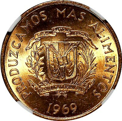 Dominican Republic Bronze 1969 1 Centavo NGC 64 RD F.A.O. RED TONING KM# 32 (13) - Fresh Stock Dated February 2026