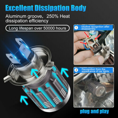 H4 9003 HB2 LED Motorcycle Headlight Bulb Kit HID Hi/Low Beam 6000K Super Bright - Fresh Stock Dated February 2026