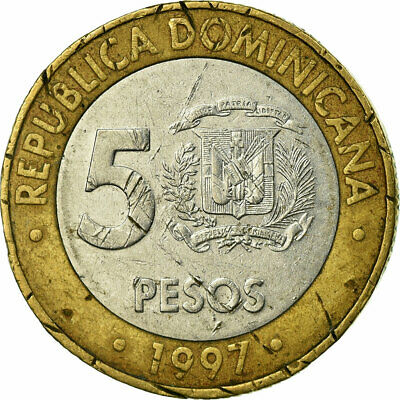 [#696061] Coin, Dominican Republic, 5 Pesos, 1997, VF(30-35), Bi-Metallic, KM:88 - Fresh Stock Dated December 2025