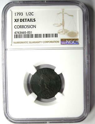 1793 Liberty Cap Flowing Hair Half Cent 1/2C - NGC XF Detail (EF) - Rare Coin! - Fresh Stock Dated February 2026