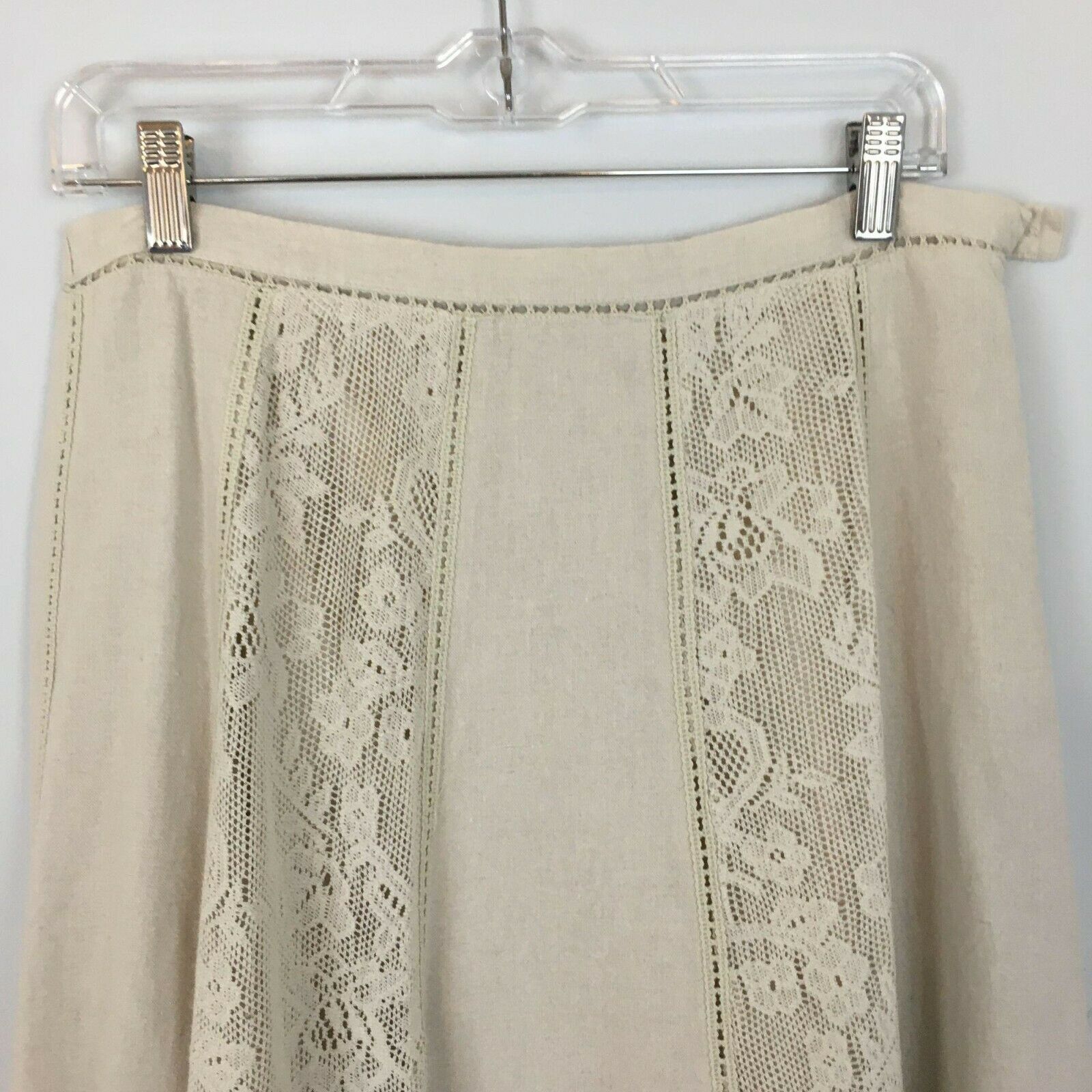 Coldwater Creek Skirt M Beige Linen Lace Lined Midi Cottagecore Full Peasant - Fresh Stock Dated February 2026
