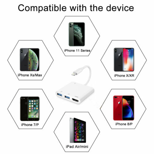 OTG Female HDMI Converter USB PD TV AV Adapter Cable For iPad iPhone 11 X XR XS - Fresh Stock Dated February 2026
