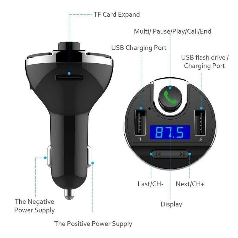 Bluetooth Music Player FM Transmitter Modulator Car Kit with 2.1A USB Car Charge - Fresh Stock Dated February 2026