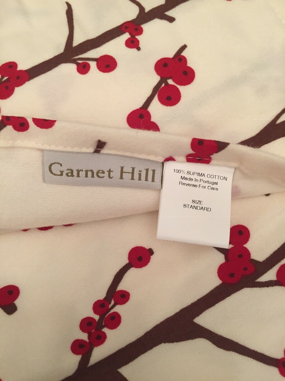 Garnet Hill Red Berry Brown Twig Supima Cotton Flannel Pillow Sham Set (2) NIP - Fresh Stock Dated December 2025