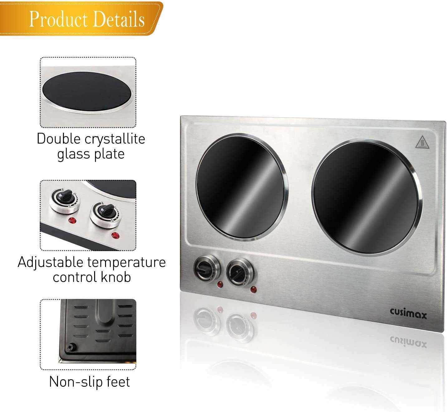 CUSIMAX 1800W Ceramic Electric Hot Plate for Cooking, Dual Control Infrared Cook - Fresh Stock Dated February 2026