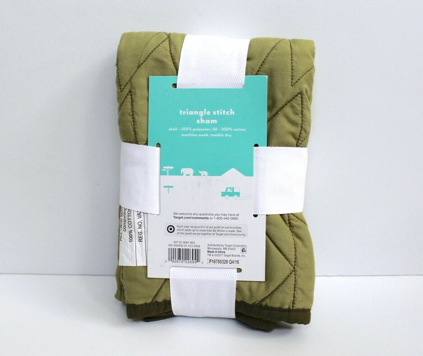 Pillowfort Triangle Stitch Single Standard Pillow Sham - Green - Fresh Stock Dated December 2025