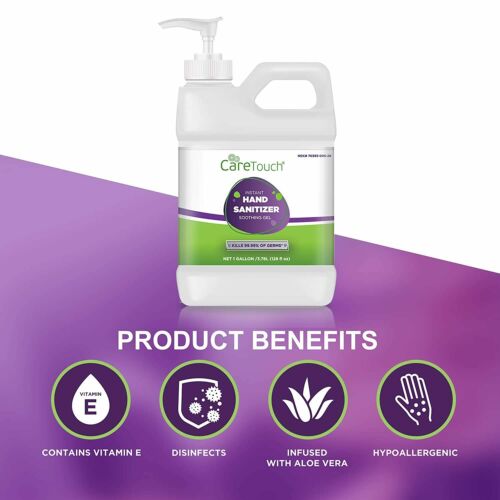 Care Touch Instant Hand Sanitizer Gel with Vitamin E and Aloe Vera, 2 Gallon - Fresh Stock Dated February 2026