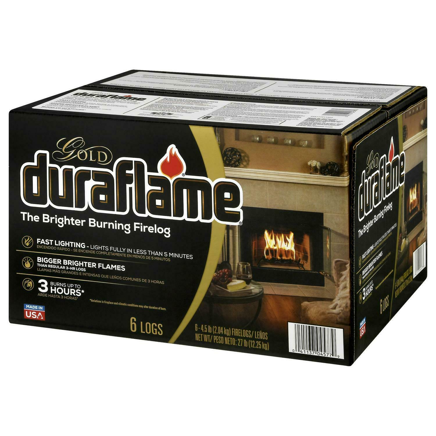 Duraflame Gold Ultra Premium 4.5lb Firelogs, 6-Pack Case, 3 Hour Burn (2x 6pk) - Fresh Stock Dated December 2025