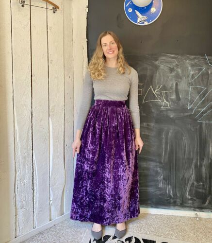 Vintage 60s Purple Soft Velvet Hippie A Line Maxi Skirt size S/M - Fresh Stock Dated February 2026