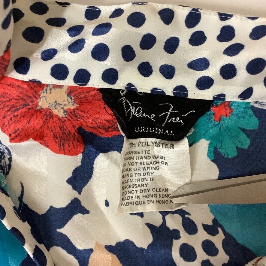 Vintage 80s Diane Freis Blue White Red Floral Bird Print Skirt & Blouse Set - Fresh Stock Dated February 2026