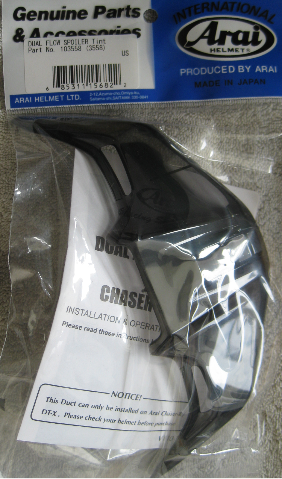 Arai Motorcycle Helmet Dual Flow Spoiler Tint Chaser-X, Vector-X, DT-X - Fresh Stock Dated February 2026