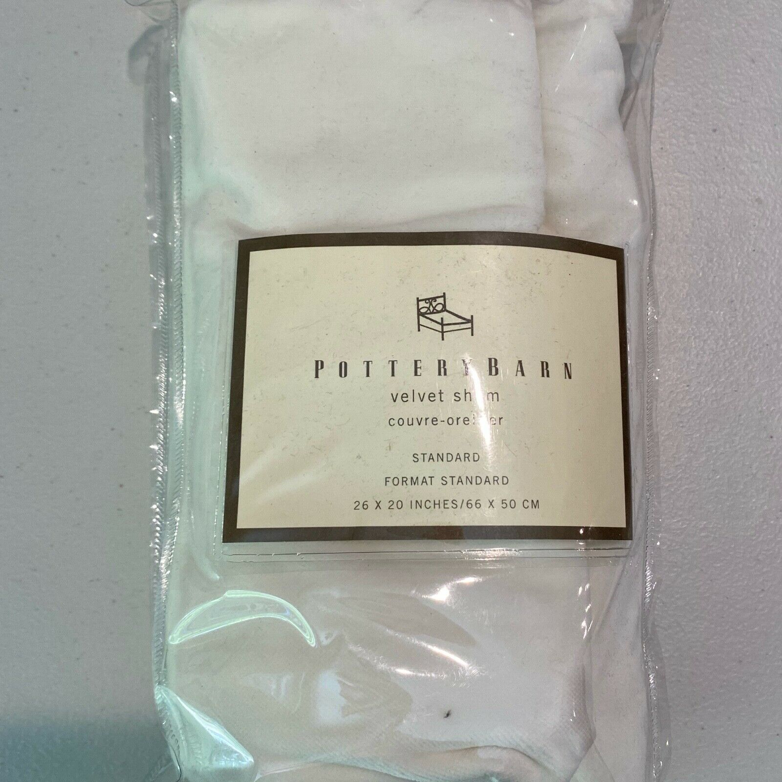 2 New Pottery Barn Velvet Standard Pillow Shams White Never Used one w/ tag set - Fresh Stock Dated December 2025