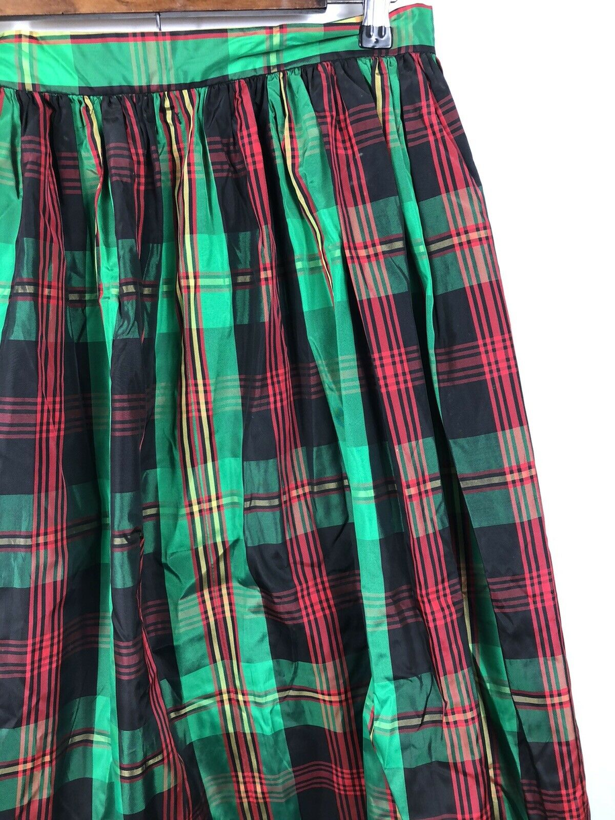Vintage Les Wilk Taffeta Maxi Skirt 16 Plaid Green Red Yellow Black Christmas o - Fresh Stock Dated March 2026
