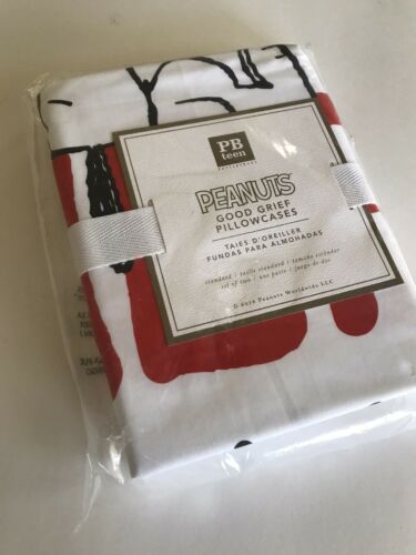 Pottery Barn Peanuts Charlie Brown Snoopy Woodstock Standard Pillowcases – Set 2 - Fresh Stock Dated December 2025