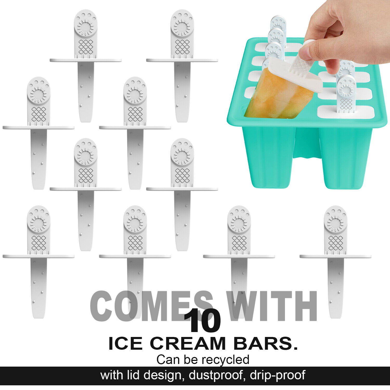 Ice Pop Molds Silicone Popsicle Frozen Moulds Maker Ice Cream Maker w/10 Sticks - Fresh Stock Dated February 2026